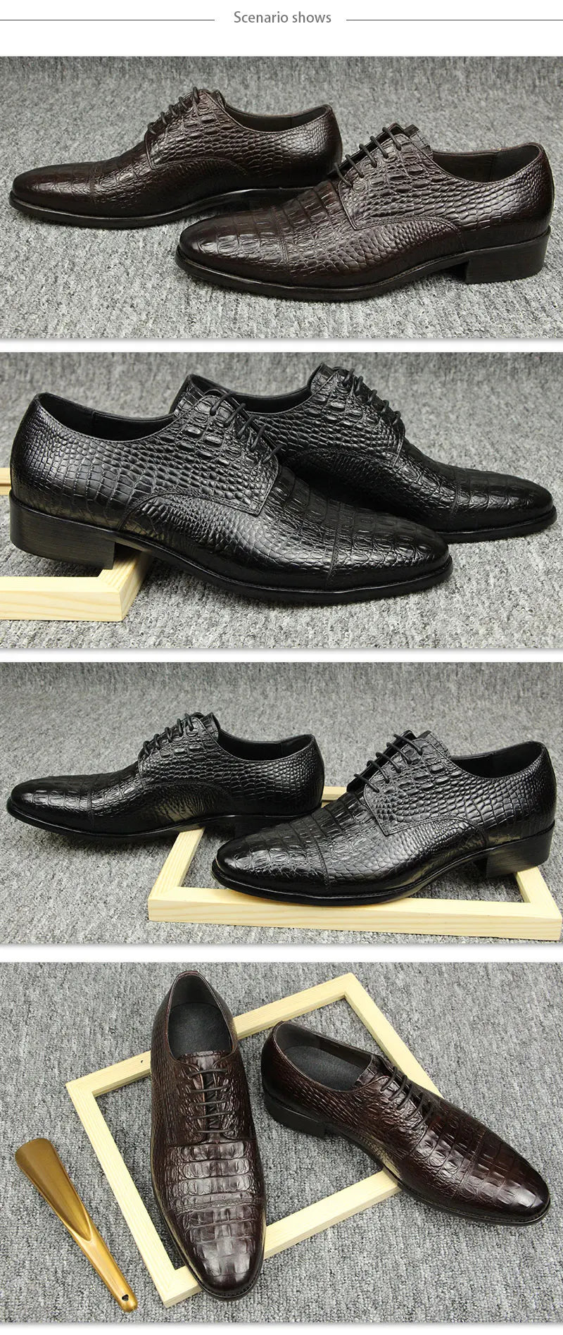 Luxury Crocodile Pattern Genuine Leather Shoes Handmade Men's Vintage Casual Leather Shoes Custom Pointed Toe Oxford Dress Shoe - Sun Studio