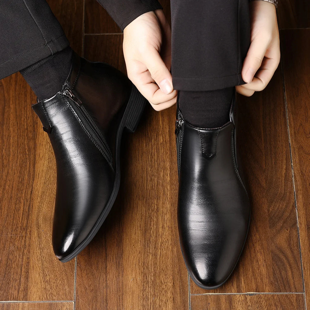 Retro Men Ankle Boots Luxury High-top Men Leather Shoes High Quality Non-Slip Motorcycle Boots Fashion Zipper Men Boots Big Size - Sun Studio