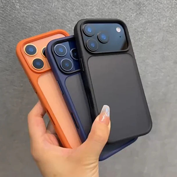 Luxury Orange Matte Transparent Phone Case For iPhone 17 Pro Max 17Pro 17 Metal Buttons Skin Feel Shockproof Protective Cover - Sun Studio
