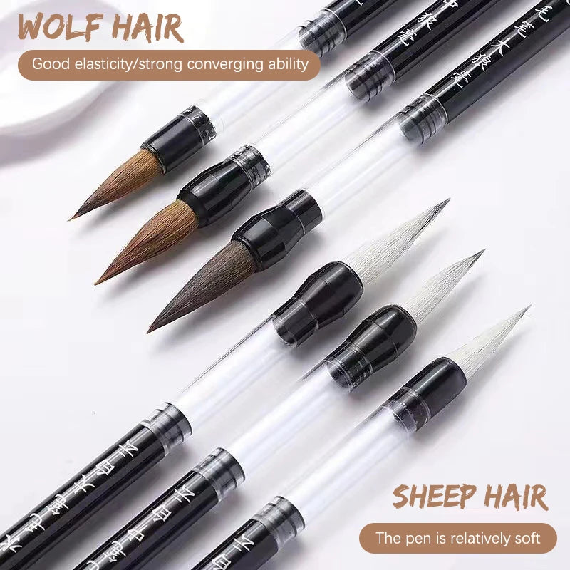 3 Pcs Calligraphy Brush Set Water Storage Paint Brush Pen Automatic Suction Ink Wolf Hair Baiyun Soft Round Point Writing Brush - Sun Studio