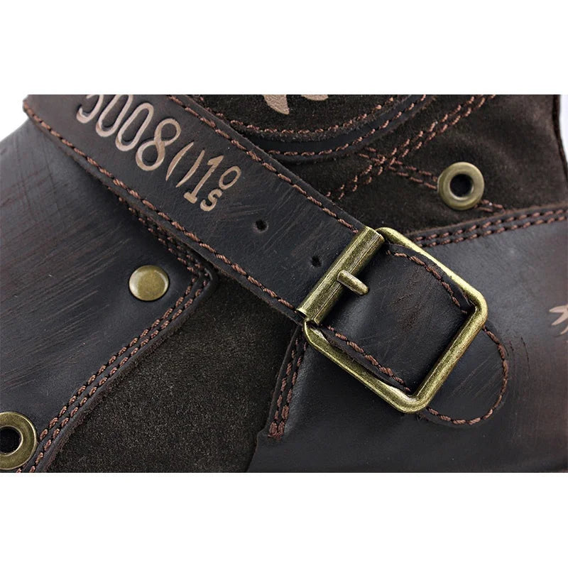Men's Ankle Boots High Quality Cowboy Boots Men Metal Buckle Side Zipper Motorcycle Boots Gothic Boots Retro Western Boots - Sun Studio