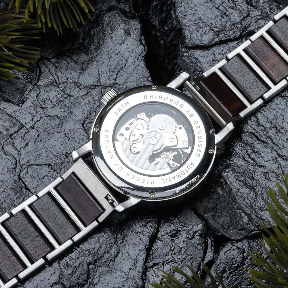 BOBO BIRD New Mechanical Watches for Men Luxury Wood and Stainless Steel Skeleton Customized Automatic Watch relojes mecánicos - Sun Studio