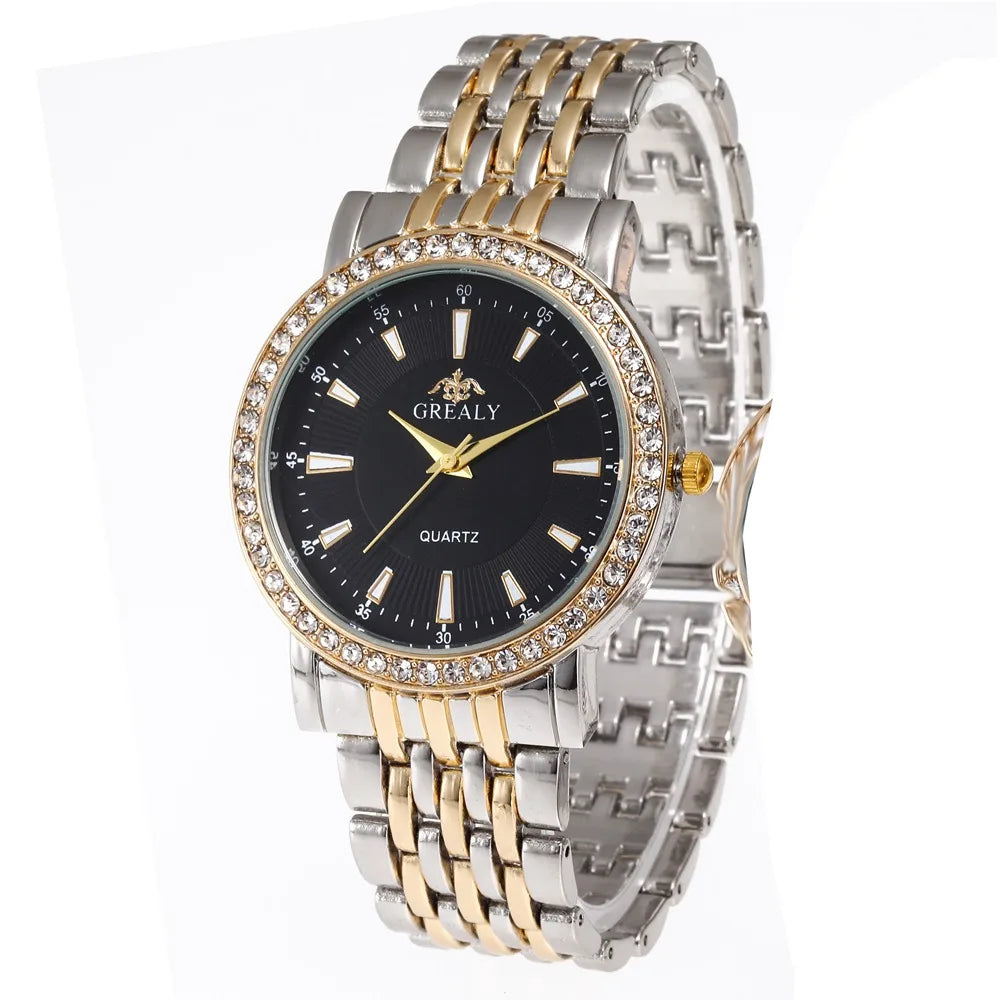 New Casual Watches Women Luxury Fashion Lovers Watch Rhinestone Stainless steel Quartz Watch Men Women Gift Business Wristwatch - Sun Studio