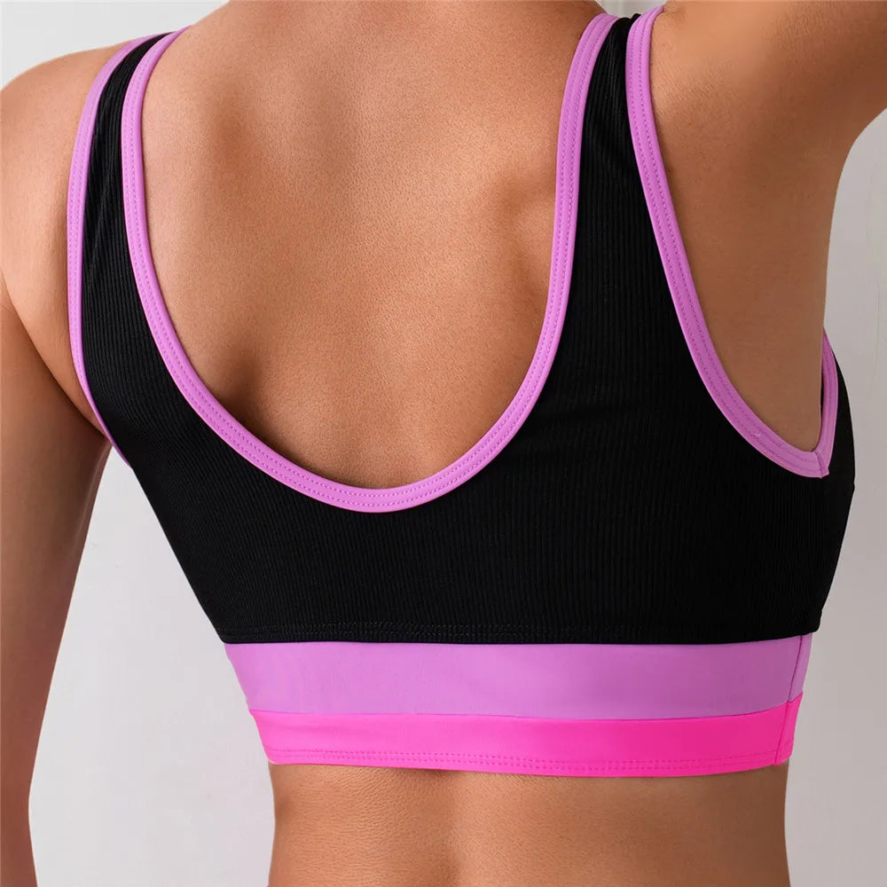 Black Pink Patchwork Ribbed Swimwear Bandeau High Waist Bikini Sports Sexy Swimsuit Women Bathing Suit Bikinis Sets De Mujer - Sun Studio