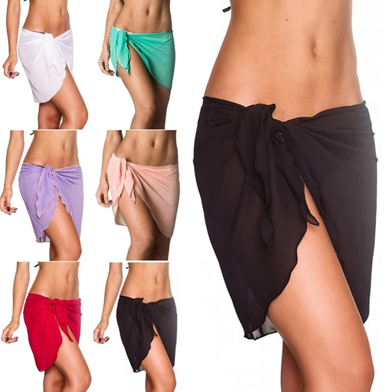 Women Short Sarongs Swimsuit Summer Coverups Beach Bikini Wrap Sheer Short Ladies Skirt Chiffon Scarf Cover Ups For Swimwear - Sun Studio