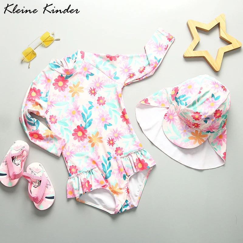 UPF50 Girls Swimwear Long Sleeves Floral Baby Swimsuit UV Protection Children's Swimming Suit Beach Summer Toddler Bathing Suit - Sun Studio