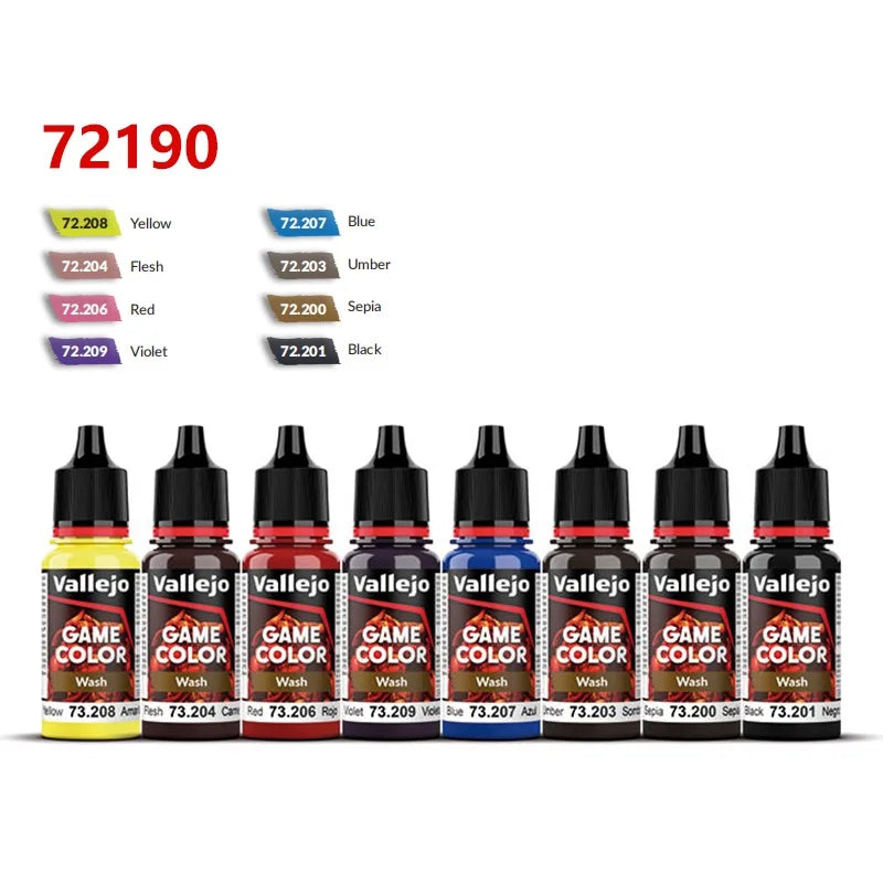 Spani AV vallejo model environmentally friendly water-based Acrylic painti set 8 * 17ml non metallic/game color wash acrylic set - Sun Studio