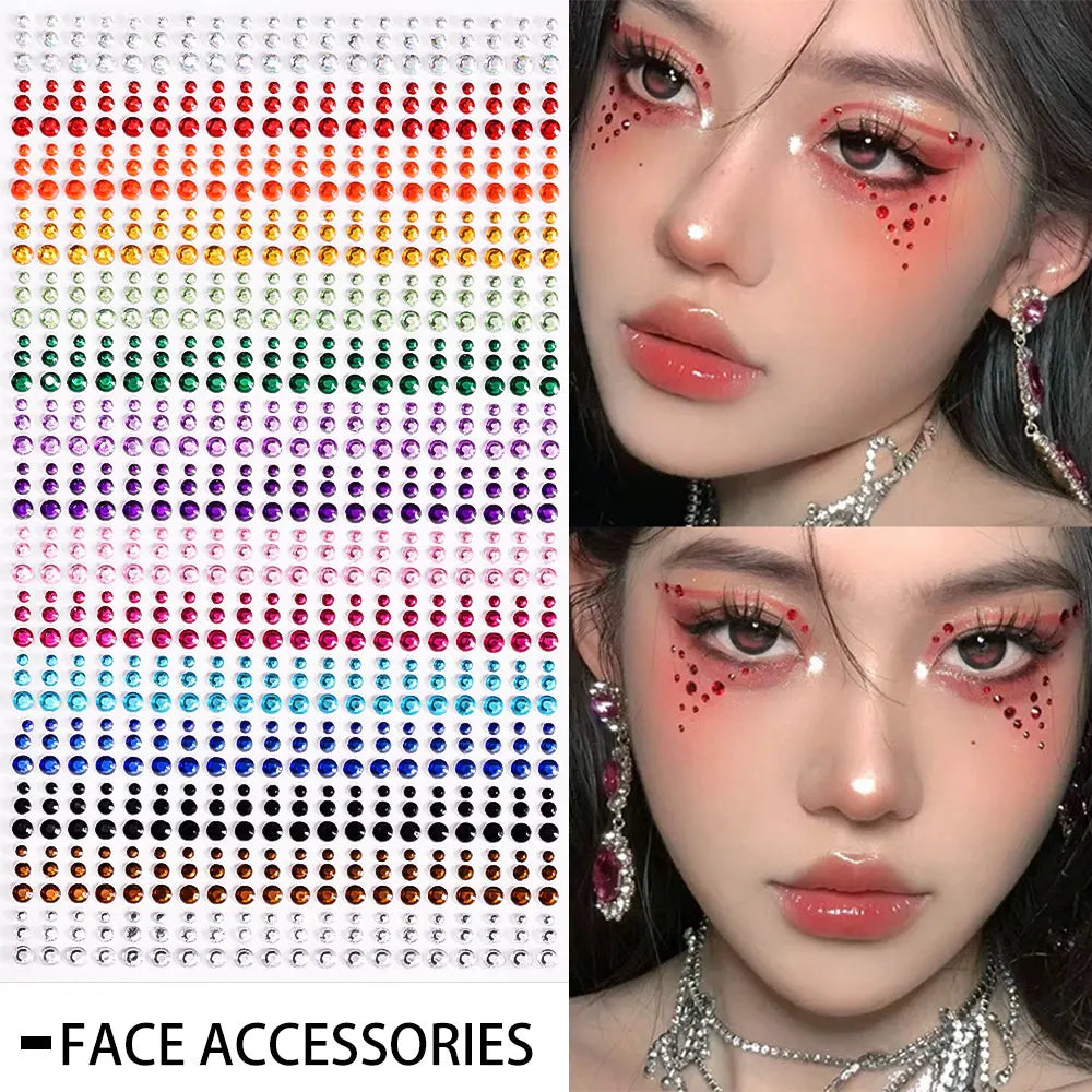 162/216/900pcs Eye&Face&Body Diamond Tattoos Stickers 3/4/5/6mm Colored Glitter Rhinestone Tattoo for Party Makeup Gem Accessory - Sun Studio