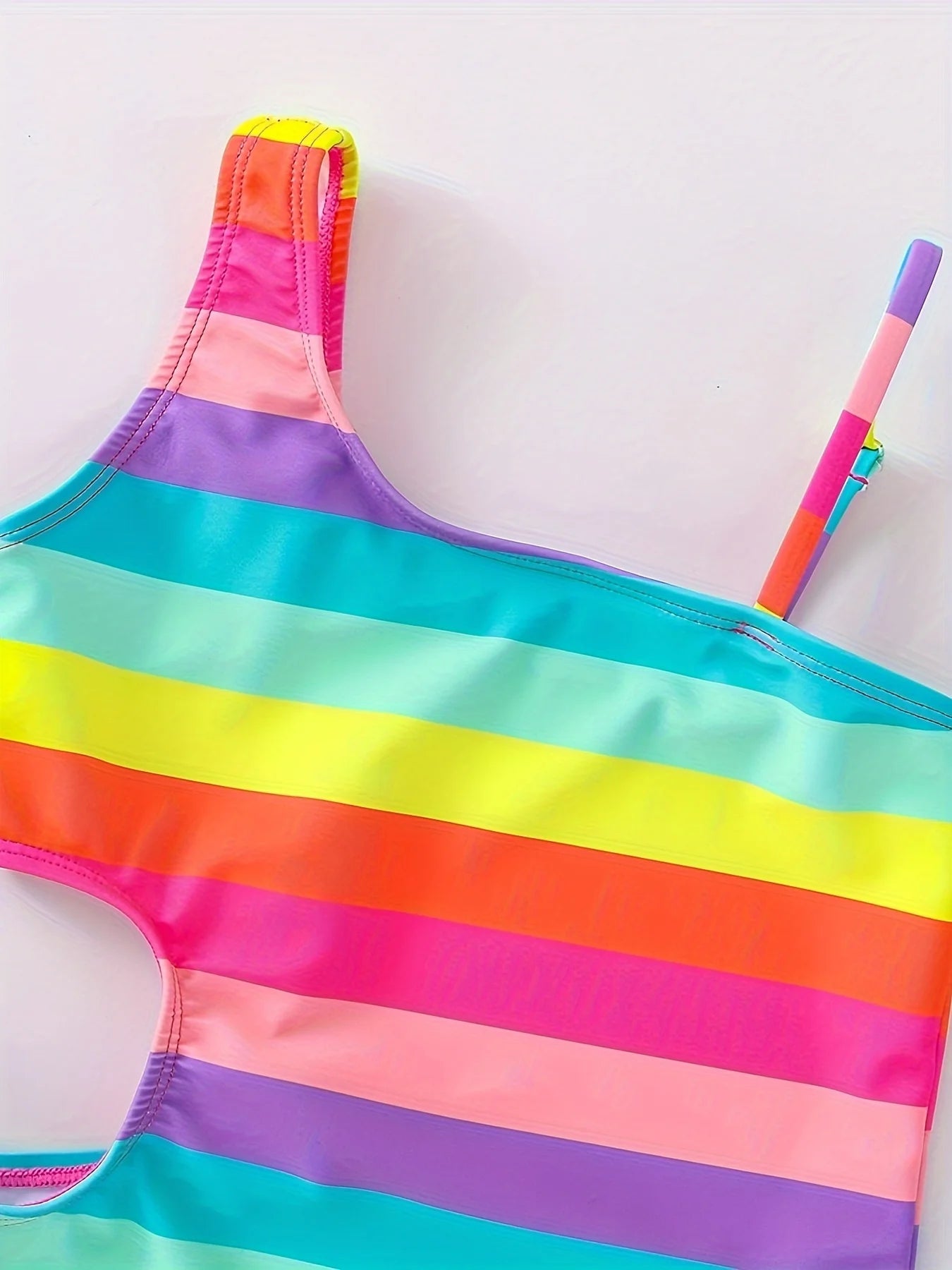 Summer Toddler Girls' Rainbow Horizontal Striped Exposed Waist Casual One-piece Swimsuit - Sun Studio