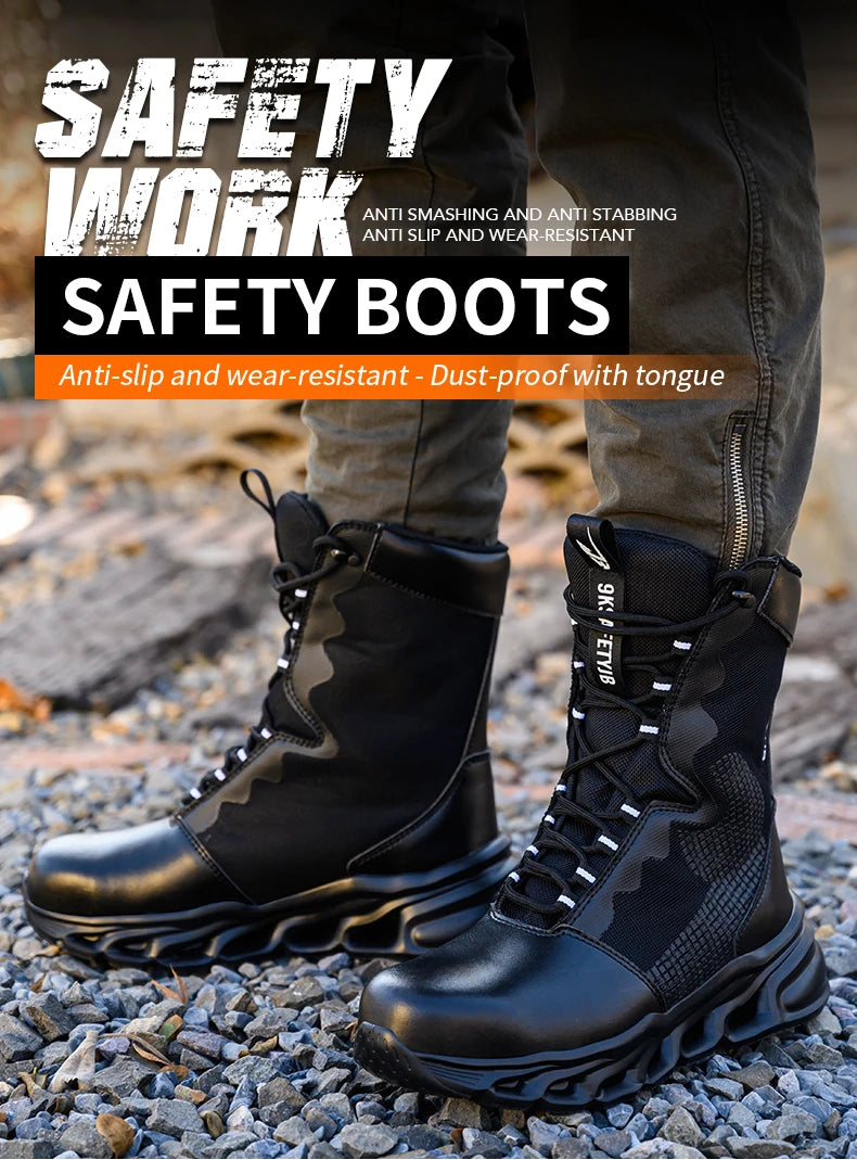 New Fashion 2024 Men Boots Safety Shoes Security Steel Toe Cap Military Boots Working Steel Toe Anti-Smashing Men's Work Boots - Sun Studio