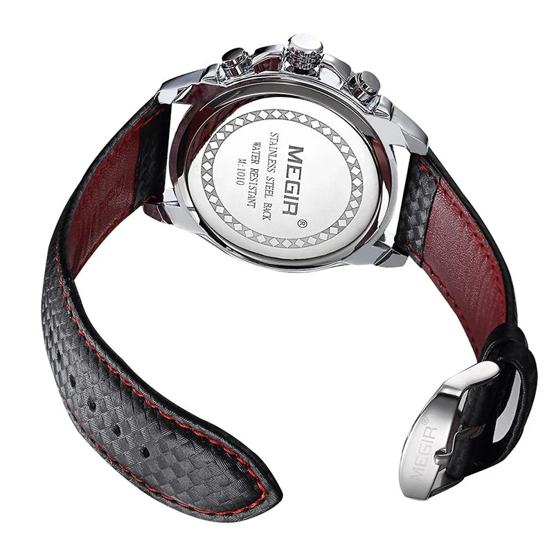 MEGIR Fashion Man's Quartz Analog Wristwatch Brand Waterproof Luxury Leather Watches for Men Casual Black Watch Male 1010 - Sun Studio