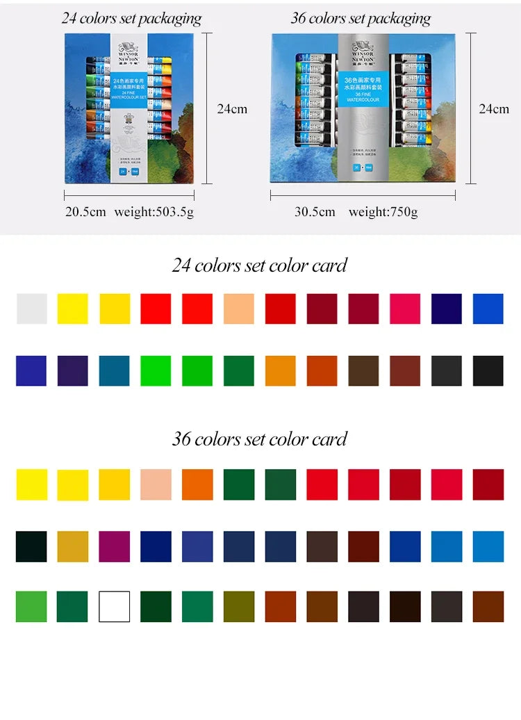 Winsor & Newton 12/18/24/36Colors 10ml Watercolor Paint Set acuarela Watercolors Medium Art Masking Fluid Art Professional - Sun Studio