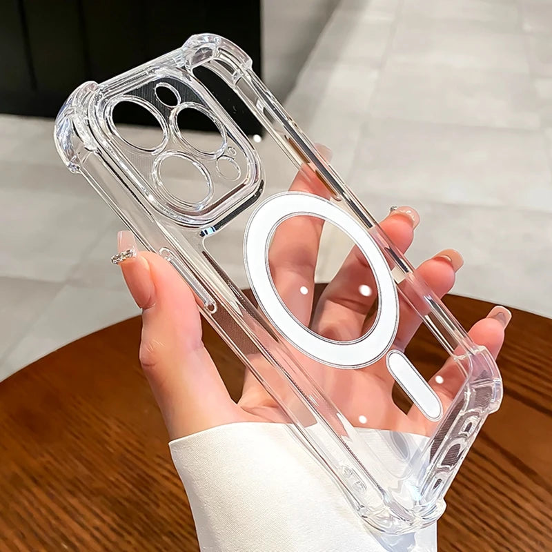 Luxury Wireless Charge For Magsafe Shockproof Phone Case For iPhone 13 14 15 12 Pro Max Plus Transparent Magnetic Bumper Cover - Sun Studio