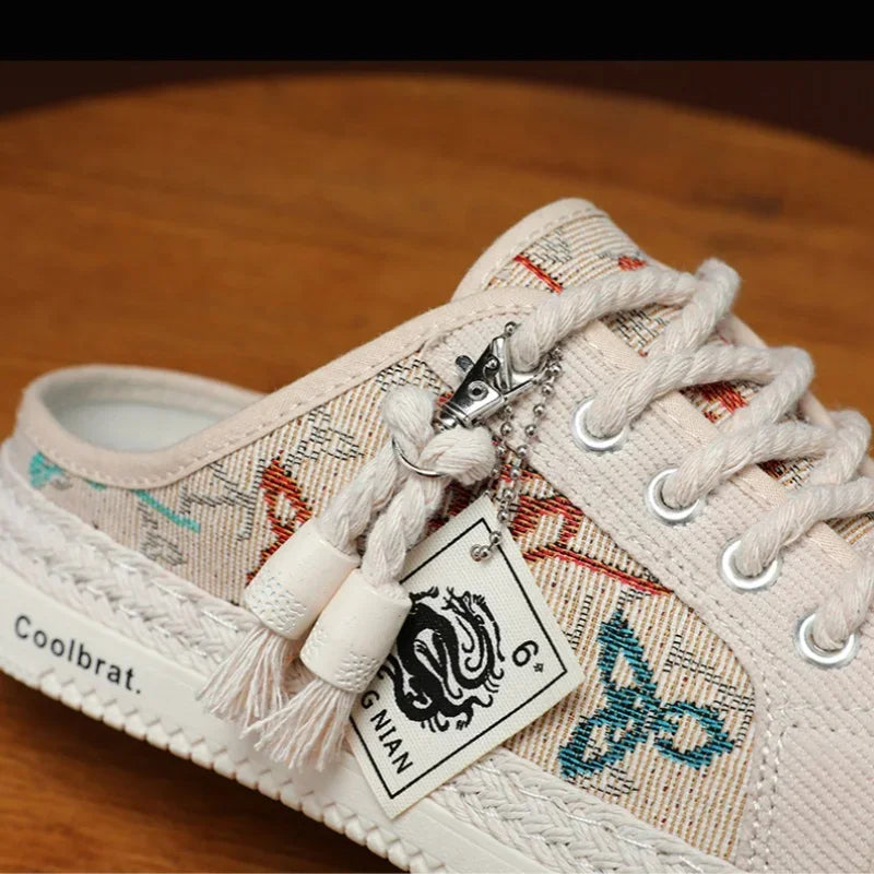 Summer New Canvas Men's Casual Shoes Men Half Slippers Breathable Walking Sneakers Comfortable Non-slip Male Flats Lazy Shoes - Sun Studio