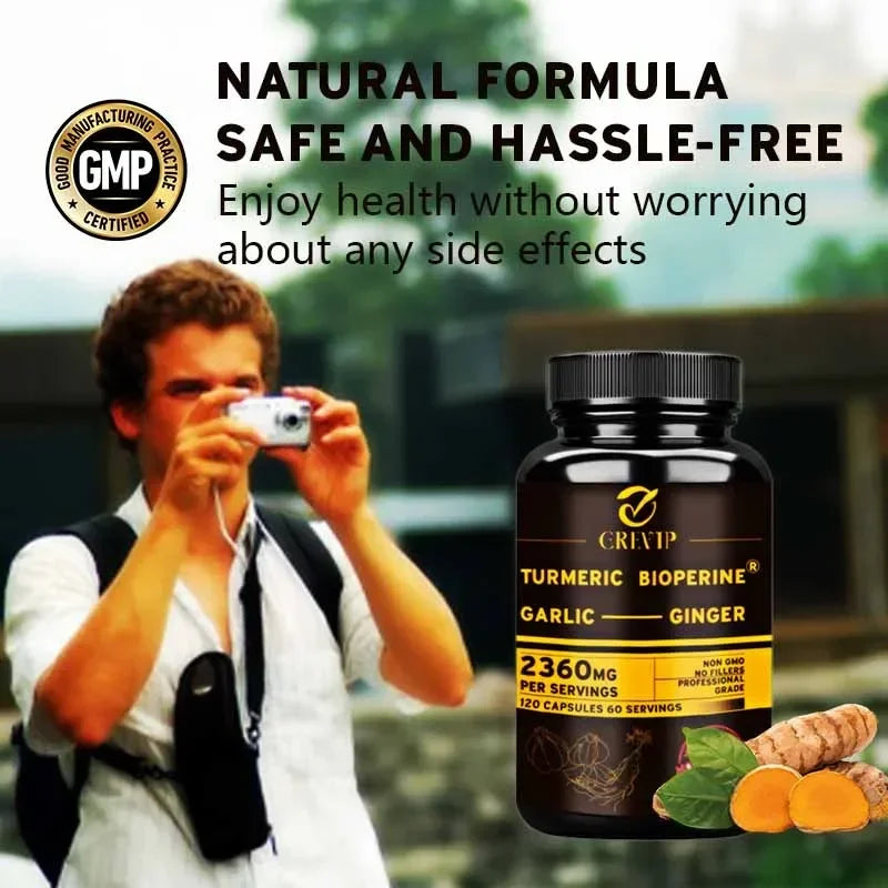 4-in-1 Turmeric Ginger Supplement - with Garlic Curcumin Black Pepper - Joints, Immune Support, Improves Digestion Supplement - Sun Studio