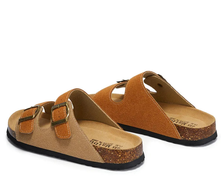 Summer Faux Suede Leather Cork Slippers Flip-flops Women Men Unisex Retro Wear Muller Slippers Fashion Casual Beach Sandals - Sun Studio