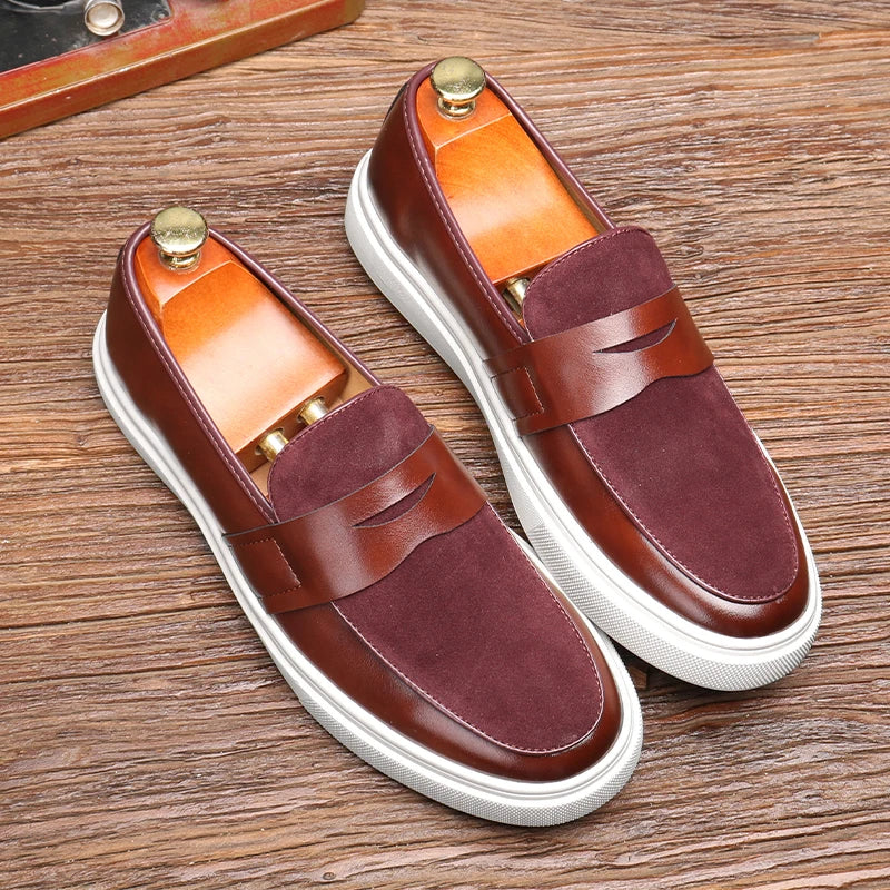 Fashion Men's Casual Slip-on Leather Shoes Men Classic British Style Penny Loafers Mens Outdoor Board Shoe Driving Flats - Sun Studio