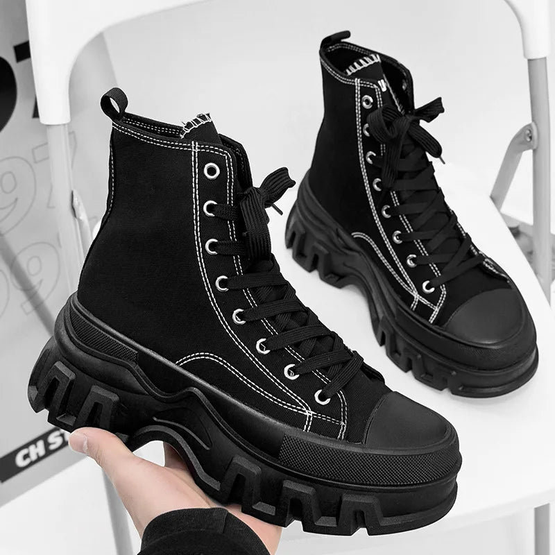 Classics Men's Shoes 2025 Fashion High Top Canvas Sneakers Platform Casual Shoes Man Lace-up Flats Men Non-slip Vulcanize Shoes - Sun Studio