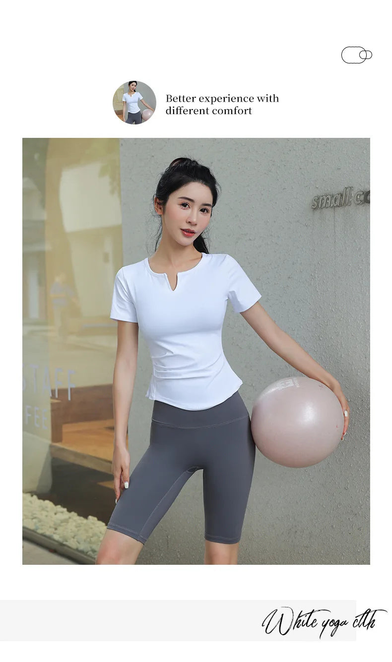 Fitness Yoga Tshirt Women's Short Sleeve Gym T-Shirt Quick Dry Running Training Breathable Slimming Moisture Wicking Sports Tops - Sun Studio