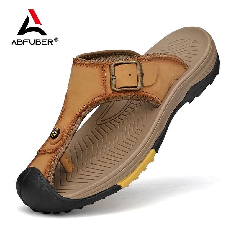 Genuine Leather Sandals Men Breathable Summer Shoes Man Waterproof Outdoor Men Sandals Antiskid Beach Sandals Footwear - Sun Studio
