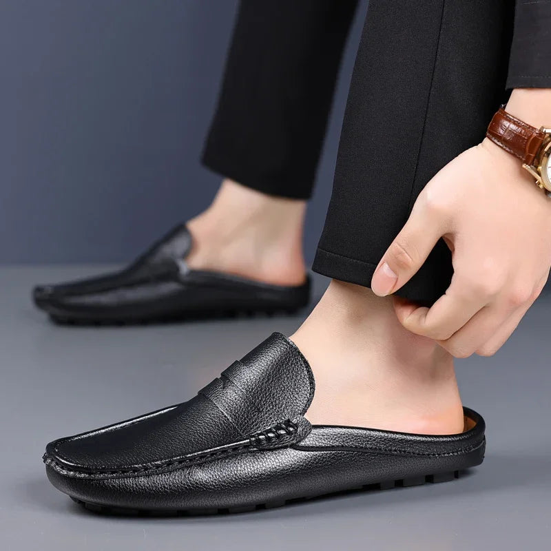 YRZL Loafers Summer Slip on Half Shoes for Men PU Leather Slippers Casual Breathable Comfy Loafers Moccasins Casual Shoes Men - Sun Studio