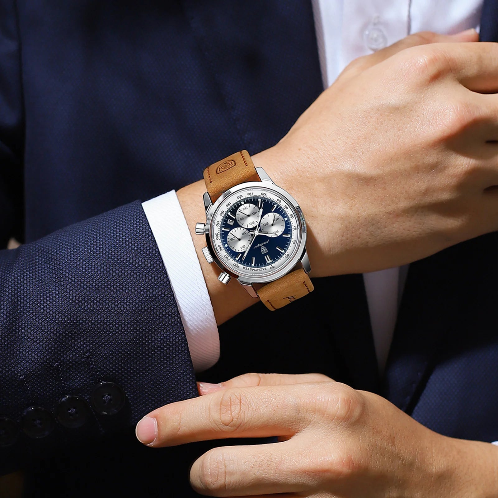 POEDAGAR Top Brand Men's Quartz Watch Waterproof Luminous Chronograph Military Man Watch Luxury Fashion Leather Watches For Men - Sun Studio