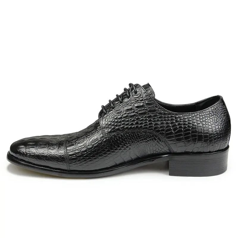 Luxury Crocodile Pattern Genuine Leather Shoes Handmade Men's Vintage Casual Leather Shoes Custom Pointed Toe Oxford Dress Shoe - Sun Studio