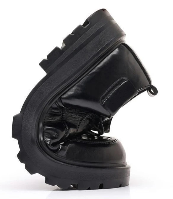 Round Toe Height Increasing Thick Sole Black Leather Shoes for Men Low Price High Quality Social Fashion New in Man Casual Shoe - Sun Studio