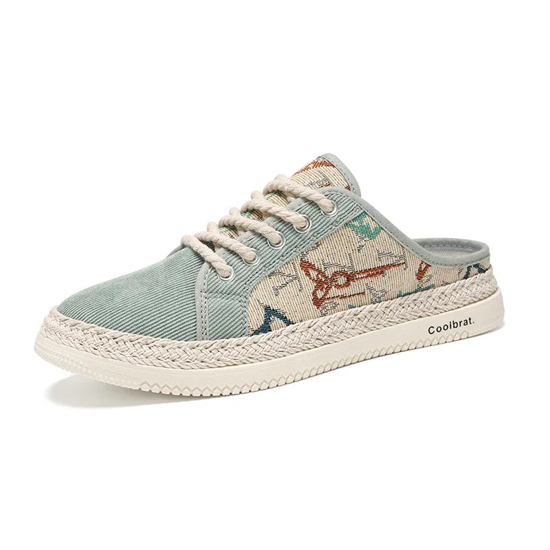 Summer New Canvas Men's Casual Shoes Men Half Slippers Breathable Walking Sneakers Comfortable Non-slip Male Flats Lazy Shoes - Sun Studio