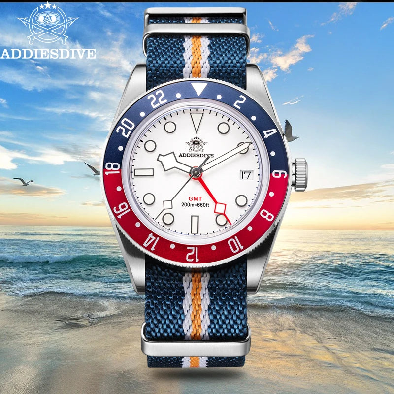 ADDIESDIVE Luxury GMT515-24H Men's Watch Diver 200m Bubble Mirror Glass BGW9 Super Luminous Stainless Steel Men's Analog Watches - Sun Studio