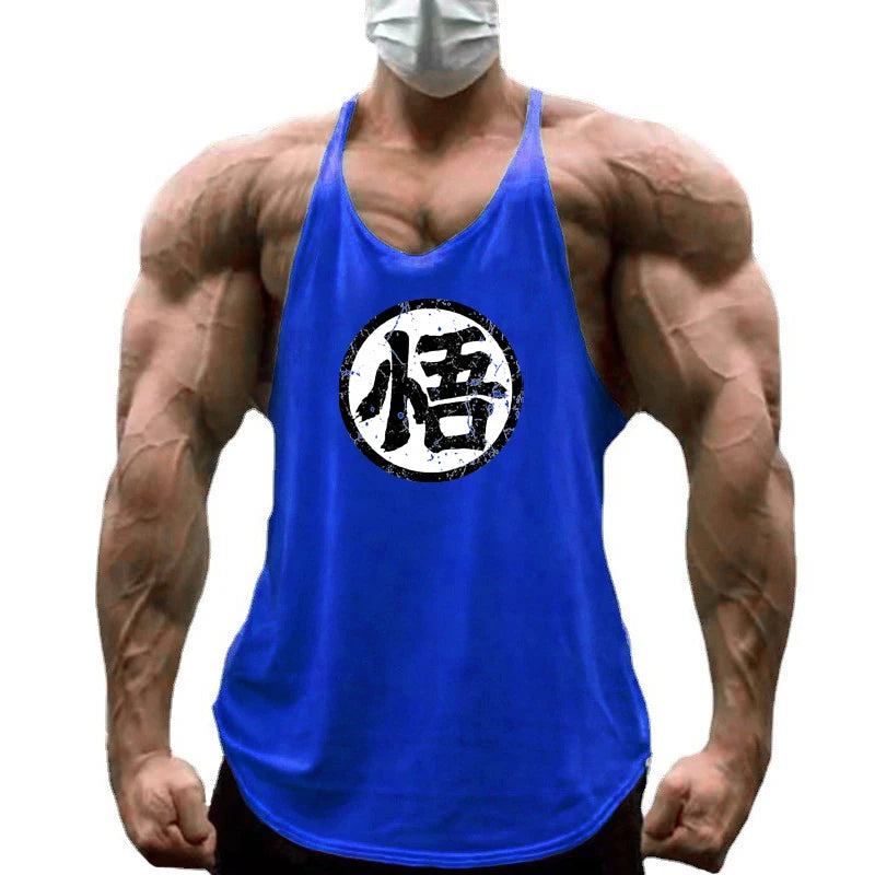 Gym Fitness Bodybuilding Suspenders T-Shirt Mens Fashion Print Sport Sleeveless Vests Summer Cotton Breathable Y-back Tank Tops - Sun Studio
