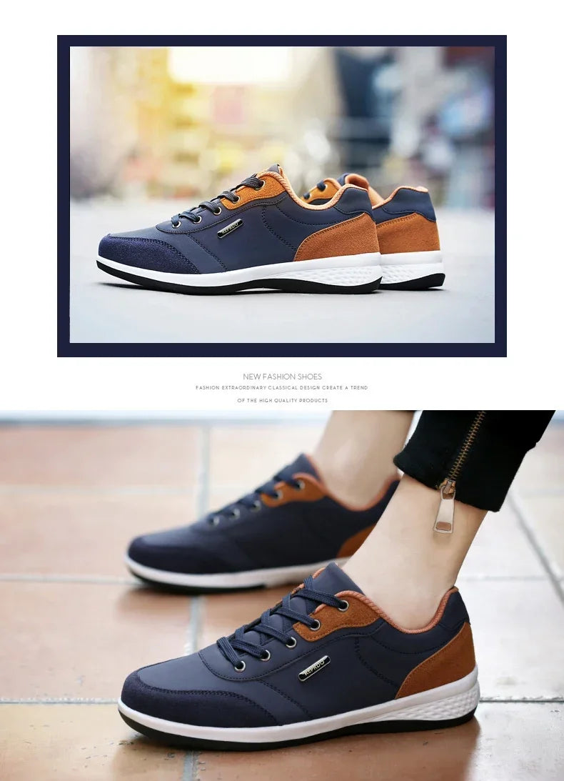 YRZL Men Shoes Spring Autumn Waterproof Walking Sneakers Leisure Male Leather Sports Shoes Non-Slip Footwear Tennis for Men - Sun Studio