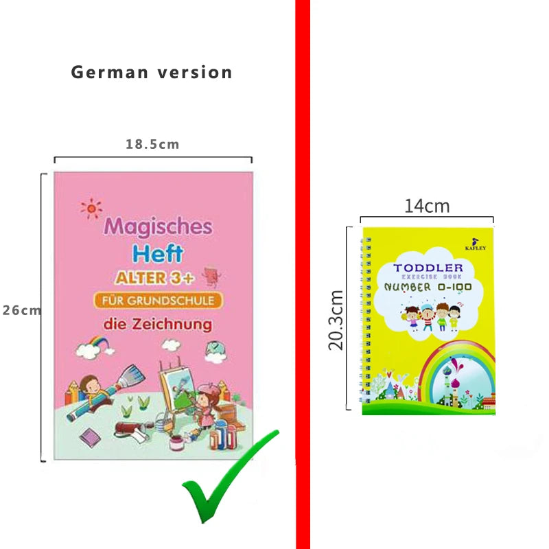 Big Size 18.5*26cm German Magic Practice Copybook Pen Preschools Kids Calligraphy Children Reusable Deutsch Writing Book - Sun Studio