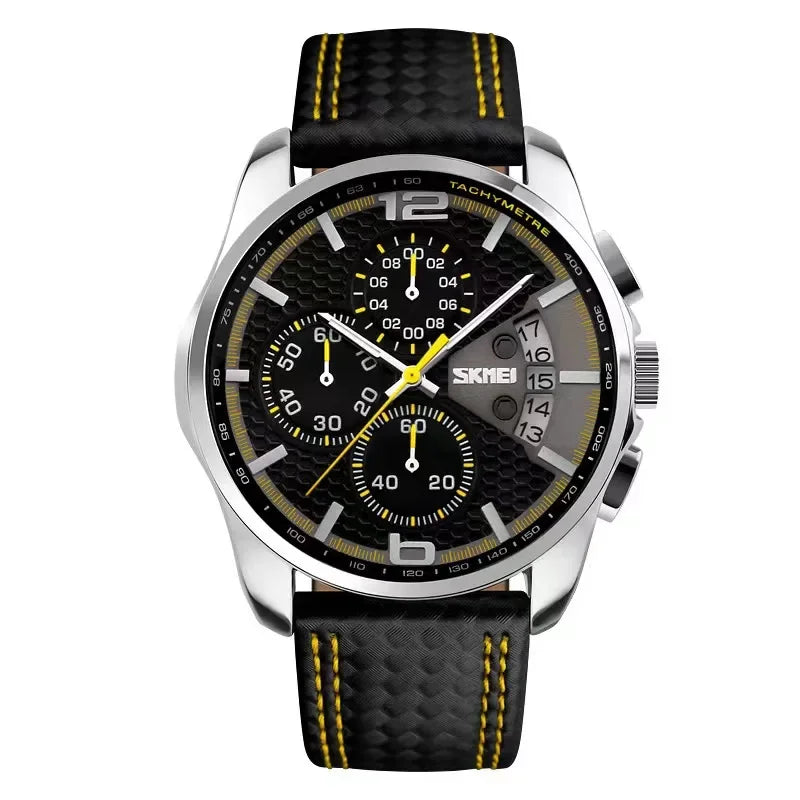 Skmei Top Brand Luxury Leather Strap 5Bar Waterproof Quartz Wristwatches Relogio Masculino Fashion Sport Mens Watches 9106 - Sun Studio