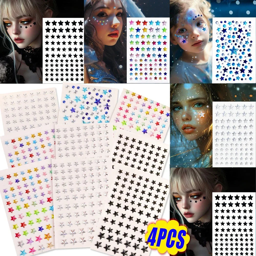 Star Face Makeup Diamond Patch Dazzling Star Festival Modernist Face Stickers Women Girls Colorful Rhinestone Tattoo Eyes Deco - Sun Studio