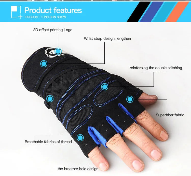 Gym Gloves for Men Women Fitness Weight Lifting Wristband Gloves Body Building Training Sports Exercise Cycling Glove Shockproof - Sun Studio