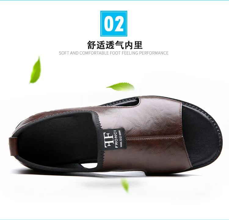 Sandals for Men Brand Casual Shoes Outdoor 2025 New Men's Slippers Comfortable Beach Shoes High Quality Leather Men Flat Sandals - Sun Studio