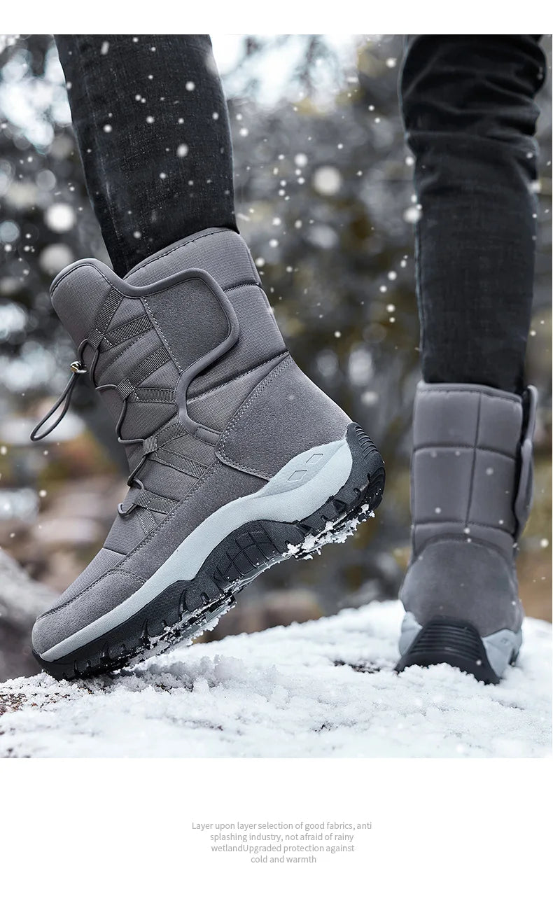New Warm Plush Snow Boots Men Lace Up Casual High Top Men's Boots Waterproof Winter Boots Anti-Slip Ankle Boots Men's Work Boots