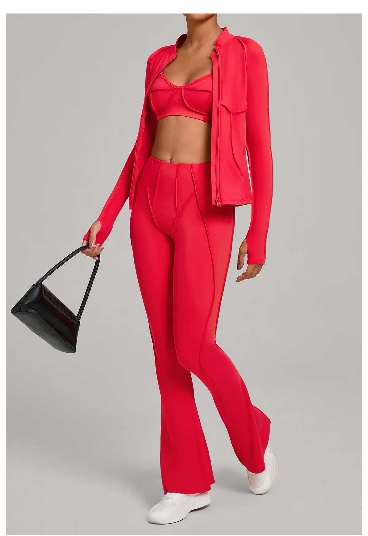 Gym Casual Yoga Set for Women Outdoor Running Fitness Outfit Autumn Winter Tight Sports Three-Piece Set Zipper Coat+bras+pants - Sun Studio