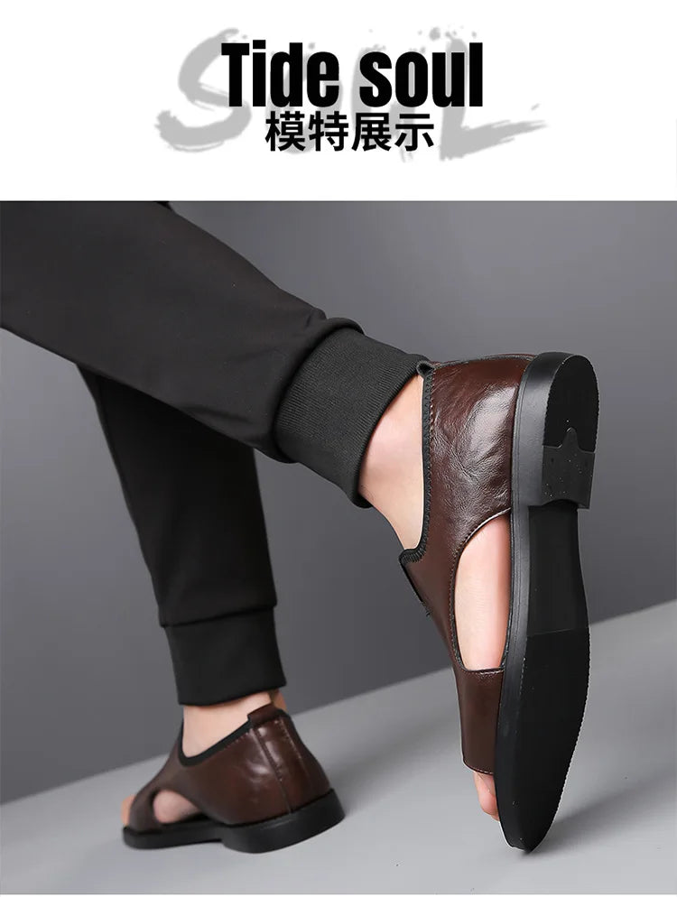Sandals for Men Brand Casual Shoes Outdoor 2025 New Men's Slippers Comfortable Beach Shoes High Quality Leather Men Flat Sandals - Sun Studio