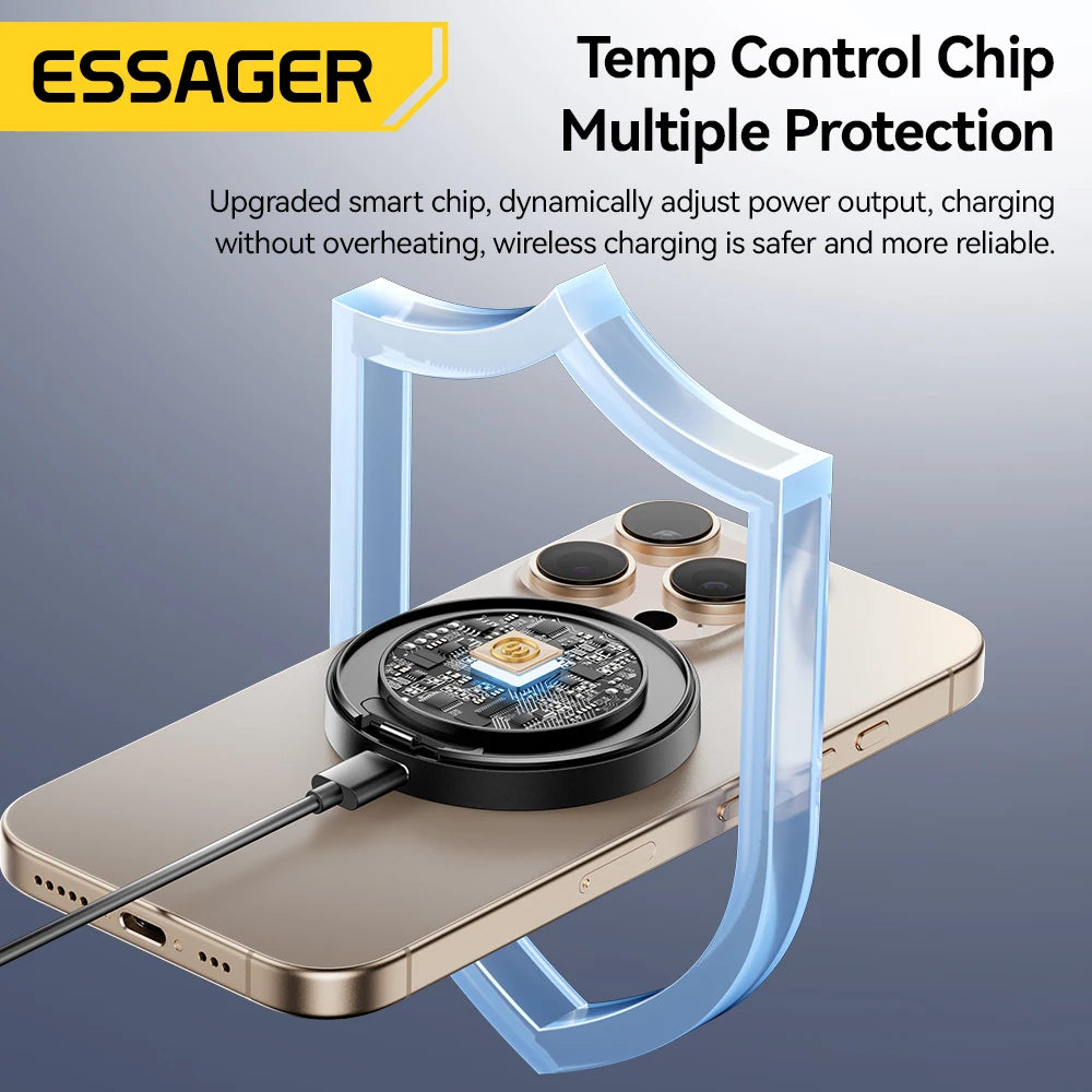 Essager Magnetic Wireless Charger With Holder 15W Fast Charging For iPhone17 16 15 14Pro Max Airpods Mini Wireless Phone Charger - Sun Studio