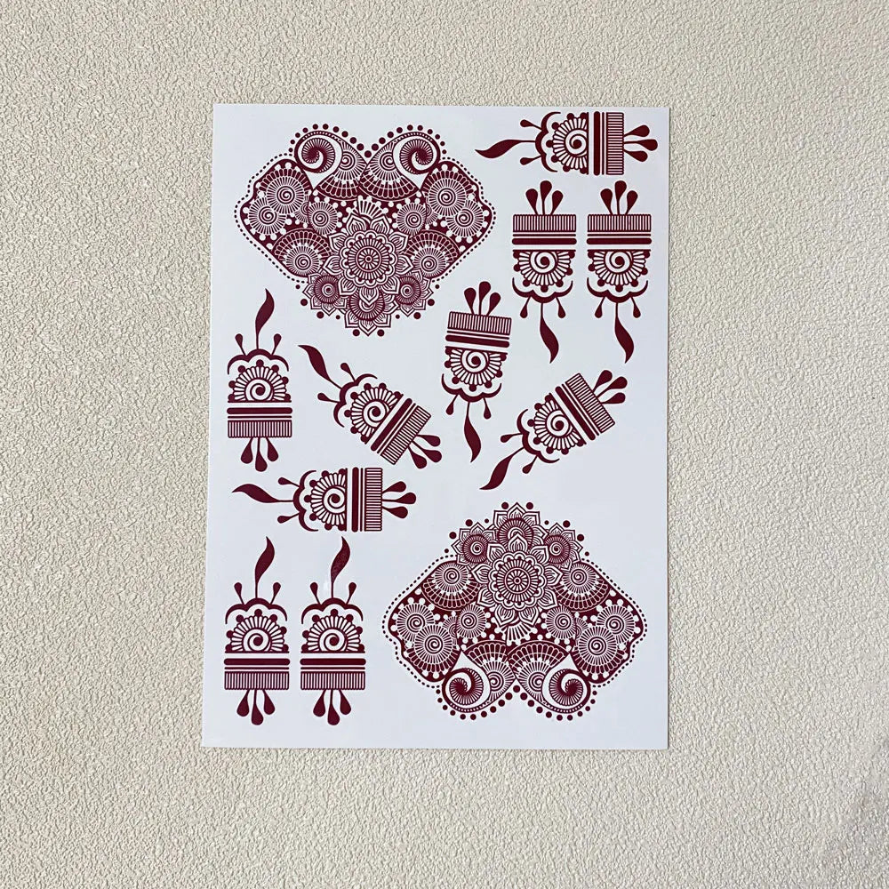 Wasserdichtes Blumen Hand Tattoo für Frauen Maroon Henna Tattoo Aufkleber für Hand Finger Körperkunst Einweg Fake Tattoo Festival