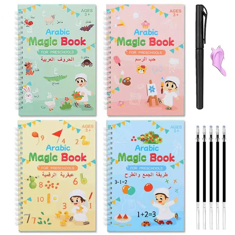 Kids Arabic Copybooks with Pen Practic Reusable Magical Writing Book Free Wiping Children Handwriting Early Learn - Sun Studio