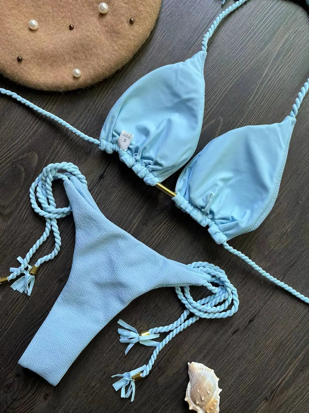 Sexy solid color women's bikini set summer swimsuit two-piece set beach Swimwear bikinis - Sun Studio