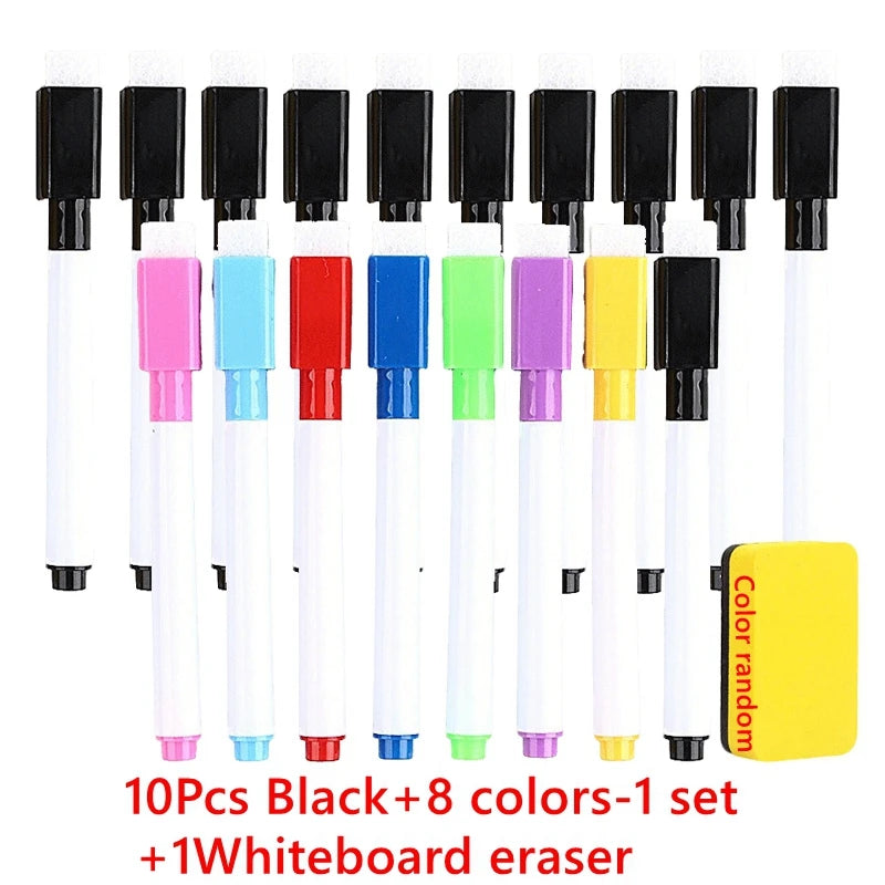100/5Pcs Dry Erase Whiteboard Markers Set, Washable Pens with Magnetic Eraser for Office Whiteboards & Art Supplies - Sun Studio
