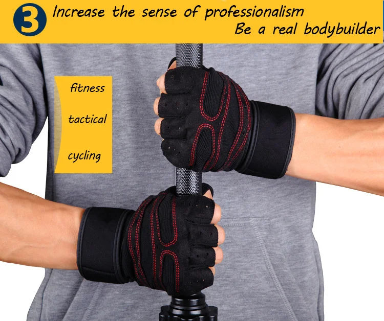 Gym Gloves for Men Women Fitness Weight Lifting Wristband Gloves Body Building Training Sports Exercise Cycling Glove Shockproof - Sun Studio