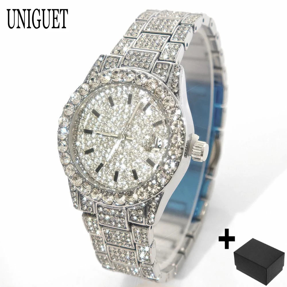 2025 Hot Fashion Gold Watches Women Luxury Stainless Steel Elegant Iced Diamond Jewelry Quartz Wristwatch Ladies Dropshipping - Sun Studio