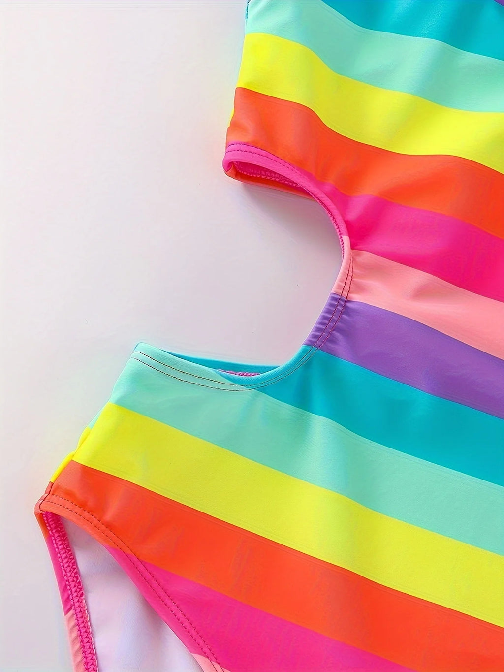 Summer Toddler Girls' Rainbow Horizontal Striped Exposed Waist Casual One-piece Swimsuit - Sun Studio
