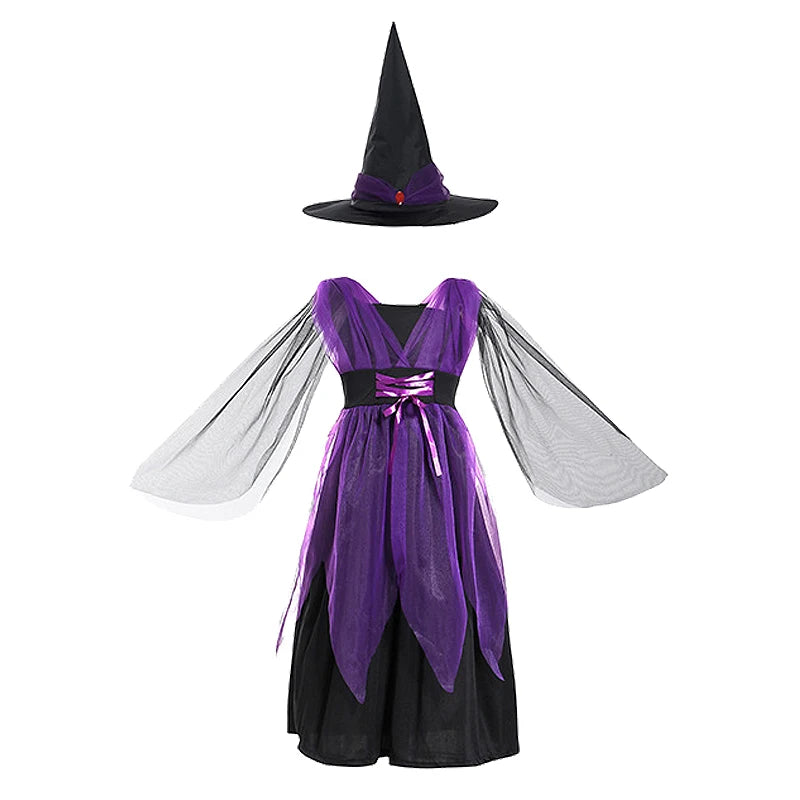 2-15Y Girls Halloween Witch Costume Children Cosplay Vampire Bat Dresses Carnival Party Clothes Children's Halloween Gifts - Sun Studio