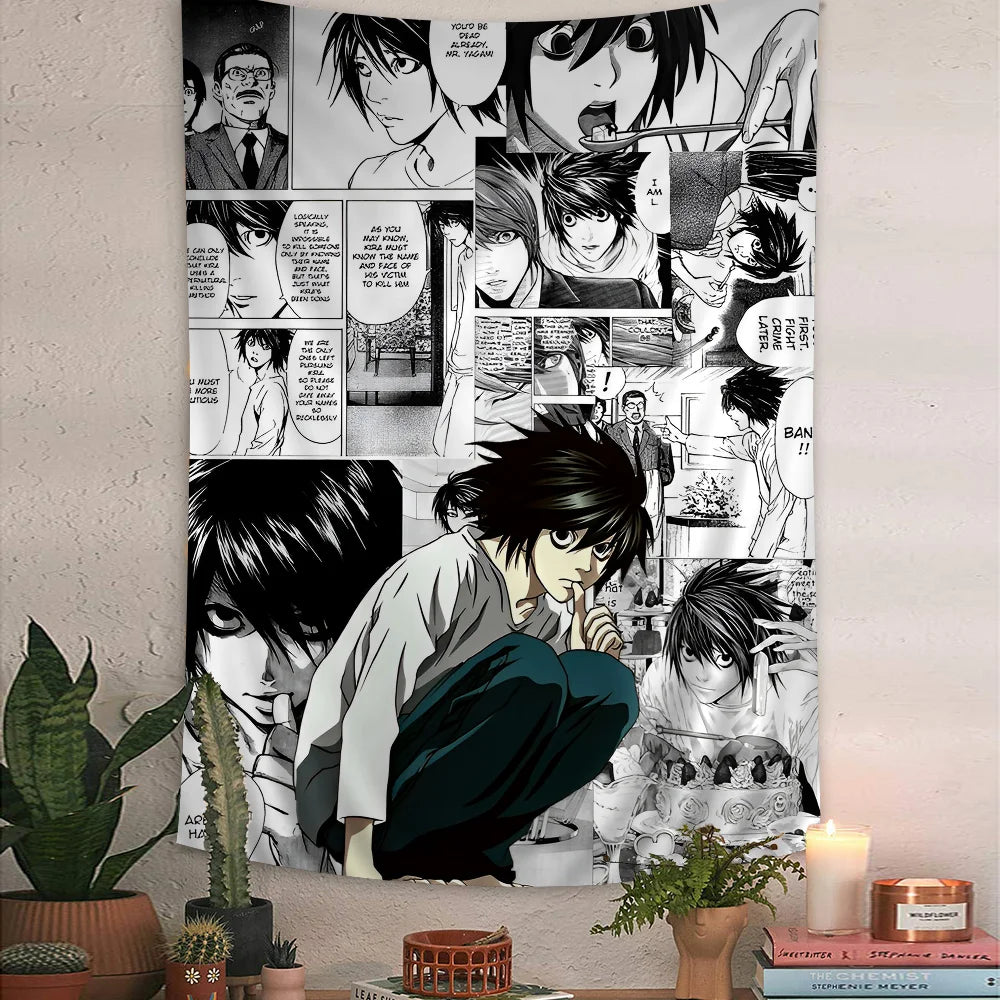 VIKAMA Death Note Anime Tapestry L Character Dessert Theme Study Wall Hanging Room Decor Home Decor - Sun Studio